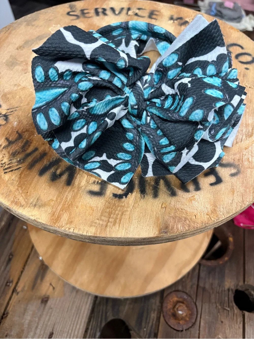 Baby’s Concho Western Fabric Head Band, Black Blue White, Stretch Hair Accessory